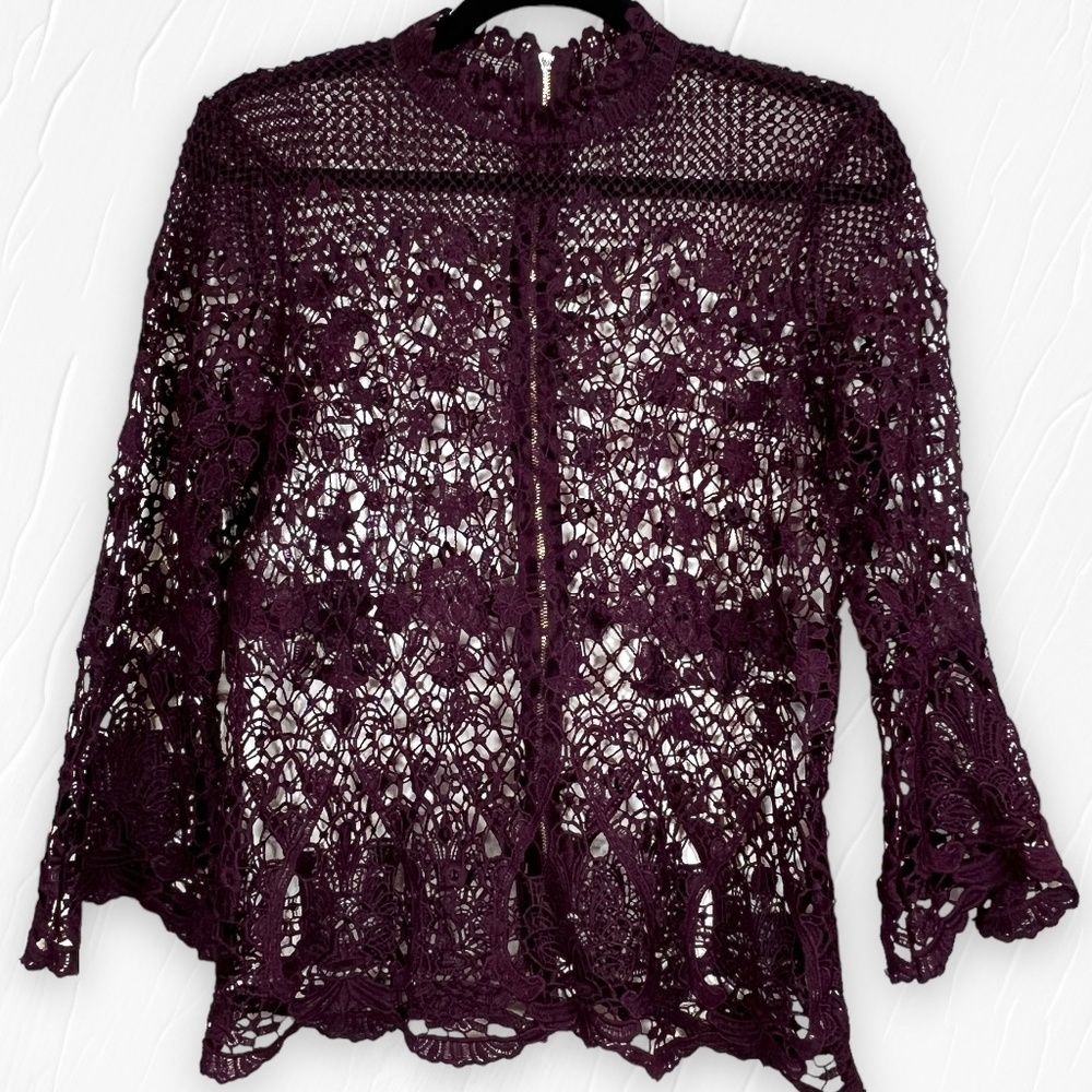 Bold Elements Lace Blouse Exposed Back Zipper 3/4… - image 2